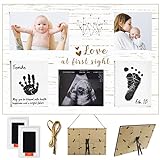 KOIKEY Baby Handprint Footprint Keepsake Gifts - Ultrasound and Newborn Picture White Nursery Decor Wood Frame Kit with No-Clean Print Pad for Baby Shower or New Parents Gift