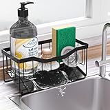 Vanwood Sponge Holder for Kitchen Sink with Auto Draining Tray, Sink Caddy Kitchen Sink Cocina Organizer, Self Drain Dish Soap Sponge Caddy for Counter