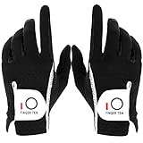 FINGER TEN Men's Golf Glove Rain Grip Pair Both Hand or 2 Pack Left Right Hand, Hot Wet Weather No Sweat, Black Gray Green, Fit Size Small Medium Large XL (M/Large Black, M/Large, Ambidextrous)