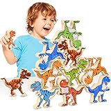ACOUCB Dinosaur Toys for Kids 3-5, Wooden Stacking Toys, 16pcs Large Sensory Montessori Toys, Balance Competition Game Building Toys, Easter Basket Stuffers, Birthday Gift for Boys Girls