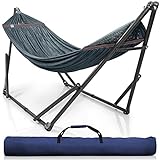 Tranquillo Double Hammock with Stand Included for 2 Persons/ Foldable Hammock Stand 550 lbs Capacity Portable Case - Inhouse, Outdoor, Camping, Grey