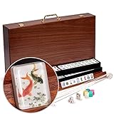 Yellow Mountain Imports American Mahjong Set, Koi Fish with Wooden Case - Four Wooden Racks, Acrylic Pushers, Wright Patterson Scoring Coins, Dice, & Wind Indicator