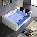 71' Acrylic Whirlpool Bathtub 2 Person, Alcove Soaking SPA Double Ended Tub Hydromassage Rectangular Water Jets with Computer Panel, Air Bubble, Light, UL Certified, White (Q411)