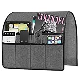 Ntomtuex Armchair Caddy Remote Control Holder for Couch Recliner, Armrest Pocket Organizer for Couch Arm Chair with 6 Pocket for Magazines, Eyeglass, ipad, Phone, Grey