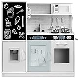 Best Choice Products Pretend Play Kitchen Wooden Toy Set for Kids w/Realistic Design, Telephone, Utensils, Oven, Microwave, Sink - White
