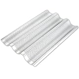 AYCCNH Stainless Steel French Baguette Bread Pan, Perforated Loaf Pans for Baking 15'x10', 3 Waves Toaster Oven Baking Tray (1 Pack)