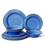 LEHAHA 12 Piece Melamine Dinnerware Set BPA Free Farmhouse Outdoor Dishes Set for 4, A Light Weight and Unbreakable Rustic Plate Bowl Set for Patio, RV and Camping