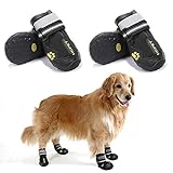 Teamoo Dog Snow Boots for Winter Durable Waterproof Anti-Slip Dog Booties for Winter Dog Shoes for Medium Large Size Dogs with Adjustable Reflective Straps Dog Boots & Paw Protectors Black Size 8