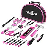 EXCITED WORK 69-Piece Pink Tool kit, Ladies Hand Tool Set with Easy Carrying Round Pouch for DIY, Home Maintenance and Dorm Repair
