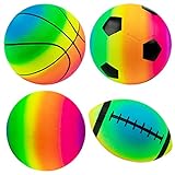 Homotte Rainbow Sports Balls Pack of 4, 1 Each of 8.5' Football, Basketball, Soccer and Volleyball for Playground, Inflatable Multi-Sport Ball Set with 1 Pump for Kids Outdoor Activities