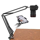 Overhead Tripod For DSLR Cameras, Heavy Duty Camera Desk Mount Stand with Flexible Articulating Boom Arm, Camera Holder Table Clamp for Canon Nikon Sony Fuji SLR Mirrorless Cam Video Photography