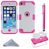 Wisdompro Case for iPod Touch 7, for iPod Touch 6, for iPod Touch 5, 3 in 1 Hybrid Soft Silicone and Hard PC Protective Case Cover for iPod Touch 5th 6th 7th Generation - Hotpink/White