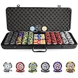 ORIENGEAR Poker Chip Set with Denominations, 500 PCS 14 Gram Clay Composite Casino Chips with ABS Case & 2 Decks of Plastic Cards, for Texas Holdem Blackjack Gambling Games