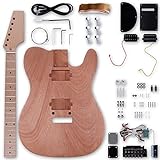 Leo Jaymz DIY TL Style Electric Guitar Kits Roasted Maple Neck and Maple Fingerboard - Mahogany Body and Frameless Pickups - 2 point tremolo bridge - Pluggable wires