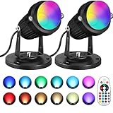 SUNVIE RGBW Christmas Spot Lights Indoor 6W Uplighting Indoor with Remote 16 Color Changing Up Lights Indoor 120V Plant Spotlight LED UpLights Indoor for Accent Lighting Floor Lights for Party, 2 Pack