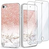 iPod Touch 7th Generation Case with 2 Screen Protectors, IDWELL iPod 6 Case, iPod 5 Case, Slim FIT Anti-Scratch Flexible Soft TPU Bumper Hybrid Shockproof Protective Cover, Glitter Rose Gold Marble