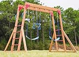 Dolphin Playground Wooden Swing Sets for Backyard with Monkey Bar, Outdoor Playset for Kids with Trapeze Swing Bar and 2 Belt Swings, Kids Outdoor Play Equipment, Heavy Duty Playground Accessories
