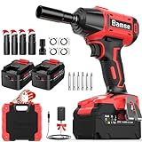 Cordless Impact Wrench 1/2'', Bamse Brushless Power Impact Gun with 2 Batteries, 3200RPM & Max Torque 480 Ft-lbs (650N.m) with 4 Impact Sockets, Electric Impact Driver for Car and Home