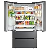 SMETA Refrigerator French Door with Ice Maker for Kitchen 36 Inch Bottom Freezer Stainless Steel Counter Depth Full Size Refrigerators Fridge Cooling 22.5 Cu.Ft Double Door Fridgerator Home 23 CU FT
