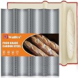 Walfos Baguette Pan for Baking with Professional Proofing Cloth, Perforated French Bread Baking Pan, Heat Resistant Non-Stick 4 Loaves Baguette Tray Baking Mold, 15' x 13'