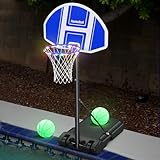 Haokelball Poolside Basketball Hoop with Light Adjustable Height 45''-59'' Swimming Pool Basketball Hoop Goal System with 2 Balls and Pump