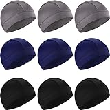 SATINIOR 9 Pieces Cooling Skull Caps Helmet Liner Beanie Cap Sweat Wicking Cycling Hat for Men and Women Running Motorcycle Sports, 9 Colors (Light Grey, Blue, Black)