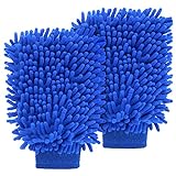 Sibba 2 PCS Wash Cloths Car Cleaning Supplies Microfiber Towels Brush Wheel Detailing Kit Care Mitt Long Handle Sponge Interior Cleaner Drying Scratch Guard Shampoo Washing Wipes Weave Towel (Blue)