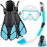 ZEEPORTE Mask Fin Snorkel Set with Adult Snorkeling Gear, Panoramic View Diving Mask, Trek Fin, Dry Top Snorkel +Travel Bags, Snorkel for Lap Swimming