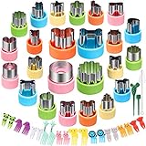 24 pcs Vegetable Cutter Shapes Sets Cookie Cutters Fruit Stamps Mold with 20 pcs Food Picks and Forks for Kids