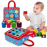 teytoy Shape Sorter Toys with 2-Sided Activity Bag and 8 Textured Shape Blocks Develop Sensory Fine Motor Skills Game Child Development Preschool Baby Toy for 6-12 Months and Older