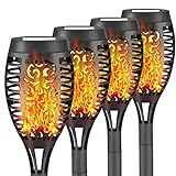 Liveasily 4 Pack Led Solar Torch Light with Flickering Flame Outdoor Waterproof Halloween Decorations, Solar Torches Stake Lights, Auto On/Off Solar Garden Lights Decorations