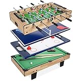 Best Choice Products 4-in-1 Multi Game Table, Childrens Combination Arcade Set for Home, Play Room, Rec Room w/Pool Billiards, Air Hockey, Foosball and Table Tennis - Natural