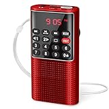 PRUNUS J-328 Mini Portable Pocket FM Radio MP3 Walkman Radio with Recorder, Lock Key, SD Card Player, Rechargeable Battery Operated(NO AM) Red