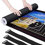 Tipkits Puzzle Mat Roll Up with 3.35” Foam Rolling Tube & 1.97” Hook & Loop Fastener Straps X3, Puzzle Mats for Jigsaw Puzzles with Smooth Polyester Front & Non-Slip Rubber Back, Up to 1500 Pieces