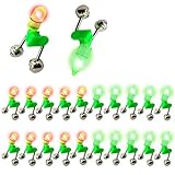 HLOGREE LED Night Fishing Rod Bait Alarm Bell 20pcs with Dual Ring Bells Fishing Indicator Fish Bait Alarm Portable Fishing Accessories Bait Alarm Bell Rod Clip Tip for Fishing(10 Red, 10 Green)