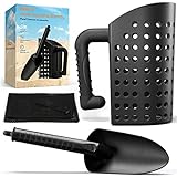 INCLY Sand Scoop & Shovel, Detecting Accessories for Kid & Adult Metal Detector, Sand Sifter Treasure Hunting & Digging Tool at The Beach & More, Black - Come with Mesh Bag