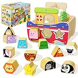 Cheffun Wooden Shape Sorting Cube - Special Edition of Shape Sorting Toys with 16 Colorful Animals Blocks in 8 Shape, Excellent Preschool Learning Activities, , Shape Sorter Toys for Toddlers Ages 3+