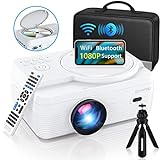 Full HD WiFi Bluetooth Projector Built in DVD Player, 12000LM 1080P Supported, Portable Mini DVD Projector for Outdoor Movies, 250' Home Theater, Compatible with iOS/Android/TV Stick/PS4/HDMI/USB/TF