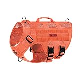 OneTigris No Pull Tactical Dog Harness for Large Dog, Mesh Design Breathable Service Dog Vest with Handle, Military Dog Vest Harness with Molle Panels for Walking Hiking Training (Orange, Large)