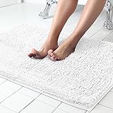ITSOFT Extra Large Plush Microfiber Non Slip Soft Bathroom Rug, Absorbent Machine Washable Chenille Bath Mat | Quick Dry Shag Carpet, Great for Bath, Shower, Bedroom, or Door Mat (White, 34x21)