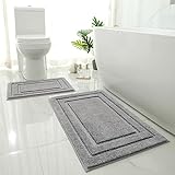 HOMEIDEAS Bathroom Rugs Sets 2 Piece, Super Soft and Absorbent Non Slip Microfiber Machine Washable Bath Mat Set (20' x 32' + 16' x 24', Grey)