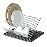 Smart Design Dish Drainer Rack w/ In Sink or Counter Drying - Steel Metal Wire - Cutlery, Plates, Dishes, Cups, Silverware Organization - Kitchen (Folding, Chrome)