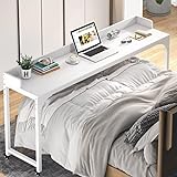 Tribesigns Overbed Table with Wheels, King Queen Mobile Computer Desk Standing Workstation Laptop Cart, Over Bed Table with Heavy Duty Metal Leg