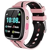 Kids Smart Watch for Boys Girls - Kids Smartwatch with Call 7 Games Music Player Camera SOS Alarm Clock Calculator 12/24 hr Touch Screen Children Wrist Watch for Kids Age 4-12 Birthday Gifts (Pink)