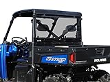 SuperATV Rear Windshield for 2013+ Polaris Ranger 900/2014+ Crew | 1/4' Thick Light Tint Polycarbonate 250x Stronger Than Glass and 25x Stronger Than Acrylic | USA Made