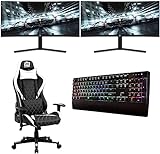 Deco Gear Dual 29-Inch 2560x1080 100Hz VA Curved Gaming Monitors (VM29PB X 2) Pro Gaming Starter Bundle with Gaming Chair & Mechanical Keyboard
