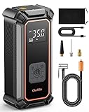 OlarHike Portable Tire Inflator - Air Compressor for Car Tires with Automatic Shutoff - 120 psi Digital Pressure Gauge and Emergency LED Light - Cordless and Compact Automotive Pump - Black and Orange