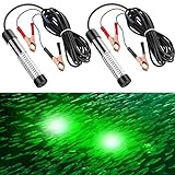 2 Pcs 12V 10W Green Underwater Fishing Light Submersible Lure Bait Light LED Fishing Attracting Light Night Green Glow Fishing Finder Lamp for Pool Boat Sea Ice Fishing Crappie Squid Shad Shrimp