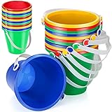 Didaey 24 Pcs 5 Inch Beach Bucket Sand Buckets Colorful Fun Plastic Pails and Buckets for Kids Toddler Tool Summer Beach Theme Birthday Party Favors Bulk Play Castle Water Pool, 4 Colors
