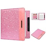DMLuna Kindle Oasis Case, Fits 10th Generation 2019 and 9th Generation 2017, 7″, Premium Protective Durable Lightweight PU Leather Cover with Auto Sleep Wake, Card Slot, Hand Strap, Glitter Pink